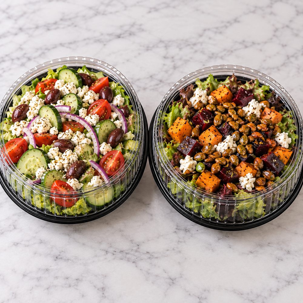 Greek and harvest salads